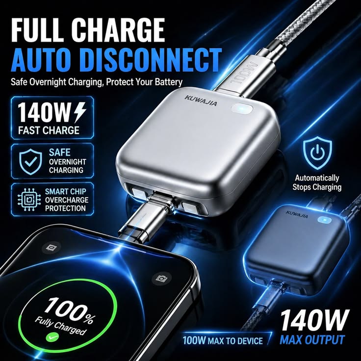 Automatic Charging Disconnector | Smart Auto Power Cut-Off Battery Guardian | Fast Charging | PopGuard 140W